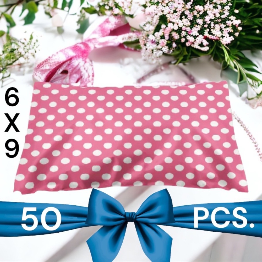 50 6X9 Poly Mailers Pink & White Polka Dot, Shipping Envelopes, PRICE IS FIRM